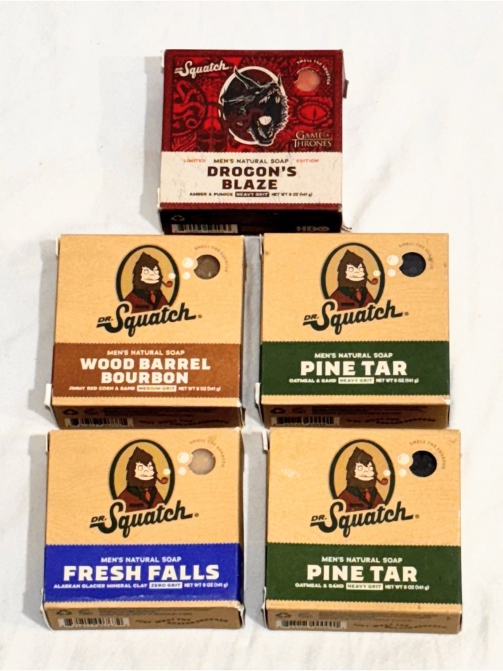 DR. SQUATCH MENS NATURAL BAR SOAP 5 oz 5 PACK W/ Limited Edition Dragon’s Blaze